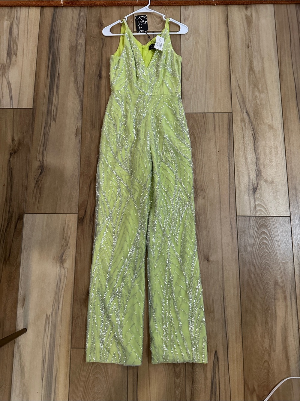 Dress the Population Neon Lime Beaded Wide-Leg Jumpsuit
